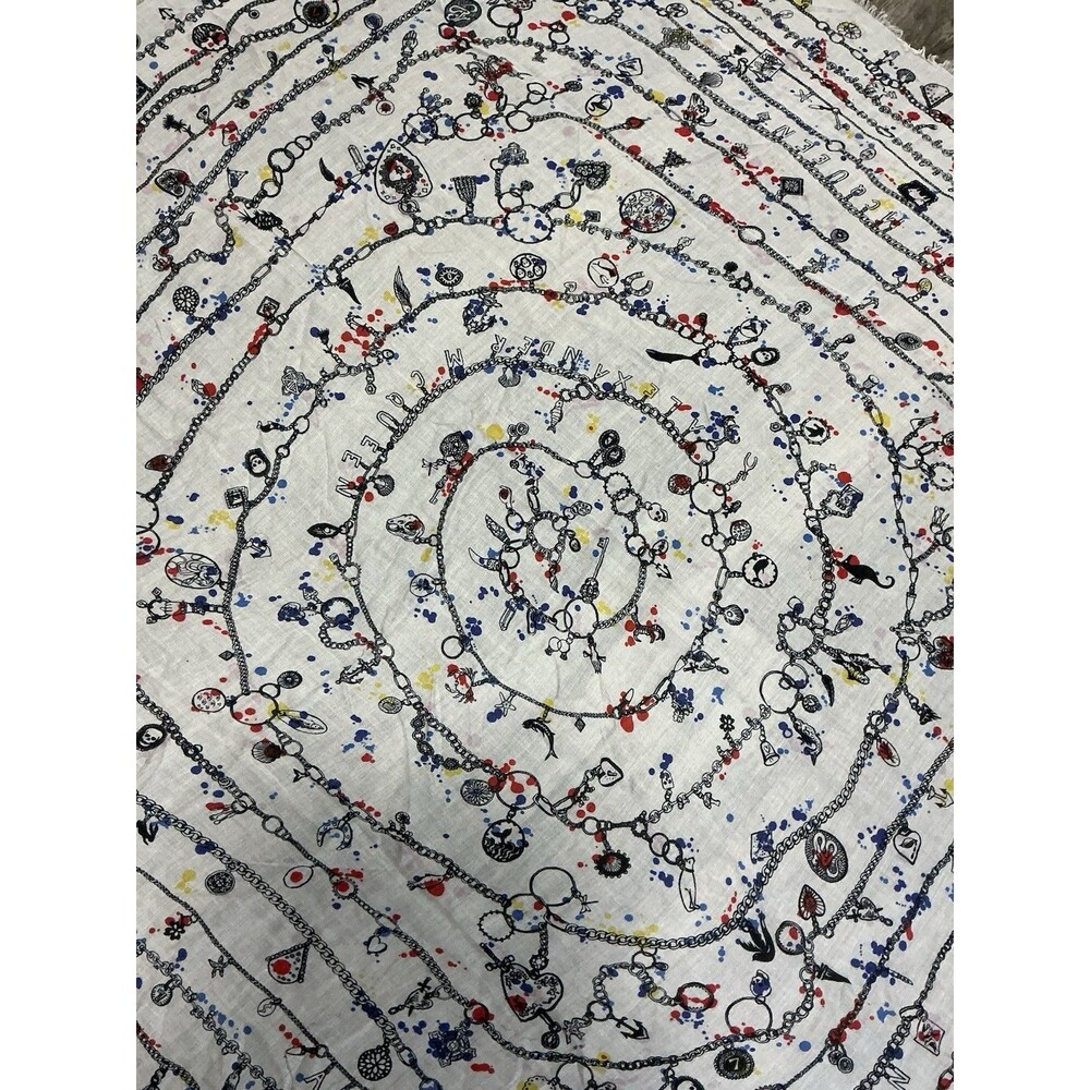 Alexander McQueen Luxury Scarf White Skull Jewelry Charm Print Wrap - Picture 3 of 5